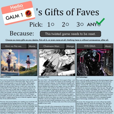 Image For Post Galm 1's Gifts of Faves CYOA