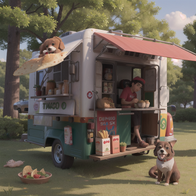 Image For Post Anime, taco truck, dog, chef, forest, camera, HD, 4K, AI Generated Art