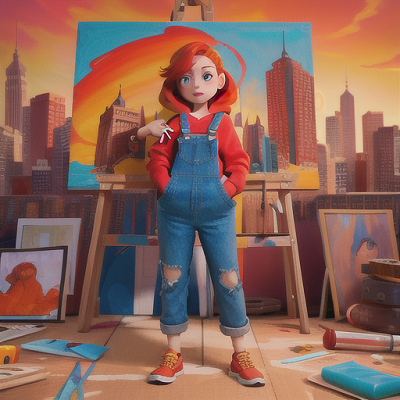 Image For Post | Anime, manga, Talented aspiring artist, fiery red hair escaping her oversized hoodie, in a vibrant cityscape at sunset, painting a breathtaking mural, a diverse array of art supplies sprawled around, paint-splattered hoodie and overalls, a mixture of classic and modern art styles, a scene of passion and inspiration - [AI Art, Anime Hoodie Themed Image ](https://hero.page/examples/anime-hoodie-themed-image-stable-diffusion-prompt-library)
