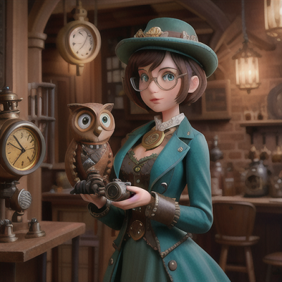 Image For Post | Anime, manga, Time-traveling detective, short teal hair and vintage goggles, in a sprawling steampunk cityscape, solving a mystery with her clockwork owl, surrounded by intricate and complex machines, wearing a Victorian-era dress embellished with gears, rich sepia-toned style, an essence of intrigue and curiosity - [AI Art, Anime Mixed Gender Group ](https://hero.page/examples/anime-mixed-gender-group-stable-diffusion-prompt-library)