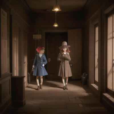 Image For Post Anime Art, Intrepid detective trio, various hair colors and unique accessories, in a dimly-lit secret hideout