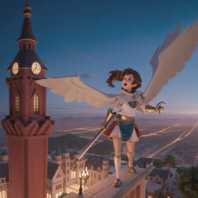 Image For Post Anime, knight, singing, flying carpet, skyscraper, griffin, HD, 4K, AI Generated Art
