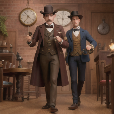 Image For Post | Anime, manga, Time-traveling detective, dark brown hair and a monocle, at a Victorian-era crime scene, examining clues with a magnifying glass, a steam-powered robot assisting, stylish suit with a waistcoat and pocket watch, steampunk-inspired art style, an atmosphere of mystery and adventure - [AI Art, Anime Suit and Tie Gathering ](https://hero.page/examples/anime-suit-and-tie-gathering-stable-diffusion-prompt-library)