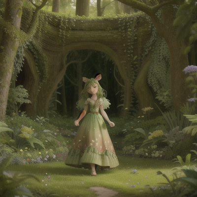 Image For Post Anime Art, Nature-loving druid, earthy green hair adorned with flowers, in a lush and enchanted forest