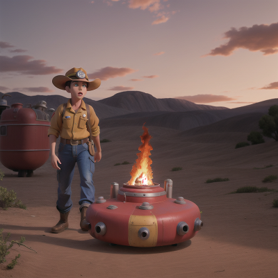 Image For Post Anime, firefighter, hovercraft, exploring, wild west town, confusion, HD, 4K, AI Generated Art