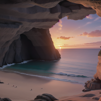Image For Post Anime, ocean, sunset, cave, beach, car, HD, 4K, AI Generated Art