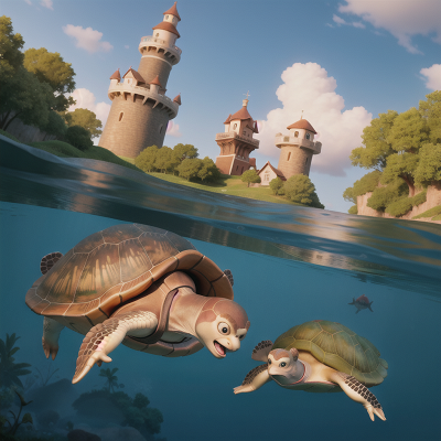 Image For Post Anime, tower, swimming, turtle, monkey, wormhole, HD, 4K, AI Generated Art