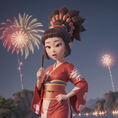 Image For Post Anime, sasquatch, geisha, fireworks, joy, tribal warriors, HD, 4K, AI Generated Art