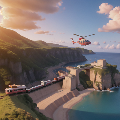 Image For Post Anime, park, helicopter, train, ocean, sunset, HD, 4K, AI Generated Art