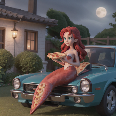 Image For Post Anime, pizza, mermaid, car, garden, moonlight, HD, 4K, AI Generated Art