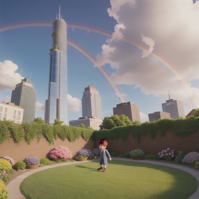 Image For Post Anime, garden, rainbow, rocket, skyscraper, detective, HD, 4K, AI Generated Art