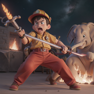 Image For Post Anime, firefighter, anger, elephant, sword, space, HD, 4K, AI Generated Art