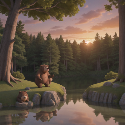 Image For Post Anime, bear, troll, forest, island, sunset, HD, 4K, AI Generated Art