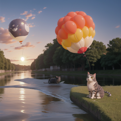 Image For Post Anime, solar eclipse, cat, river, school, balloon, HD, 4K, AI Generated Art