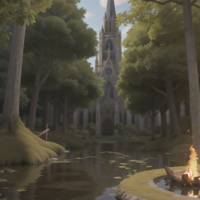 Image For Post Anime, cathedral, swamp, king, ocean, fire, HD, 4K, AI Generated Art
