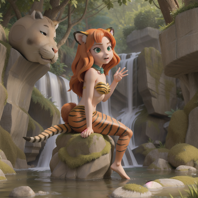Image For Post Anime, mermaid, tiger, rabbit, goblin, waterfall, HD, 4K, AI Generated Art