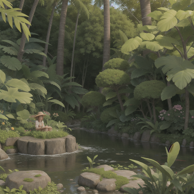 Image For Post Anime, river, scientist, garden, jungle, farmer, HD, 4K, AI Generated Art