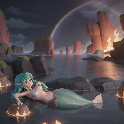 Image For Post Anime, mermaid, flood, fog, lava, rainbow, HD, 4K, AI Generated Art