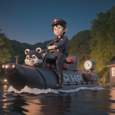 Image For Post Anime, river, submarine, police officer, panda, bicycle, HD, 4K, AI Generated Art