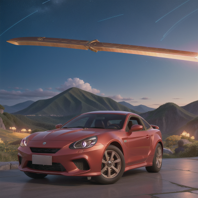Image For Post Anime, meteor shower, car, harp, sword, mountains, HD, 4K, AI Generated Art