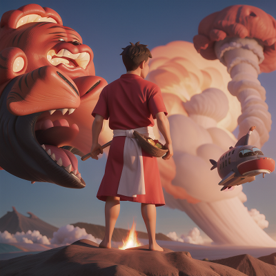 Image For Post Anime, chef, fog, volcanic eruption, sabertooth tiger, whale, HD, 4K, AI Generated Art