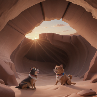 Image For Post Anime, energy shield, dog, cave, desert, sunrise, HD, 4K, AI Generated Art