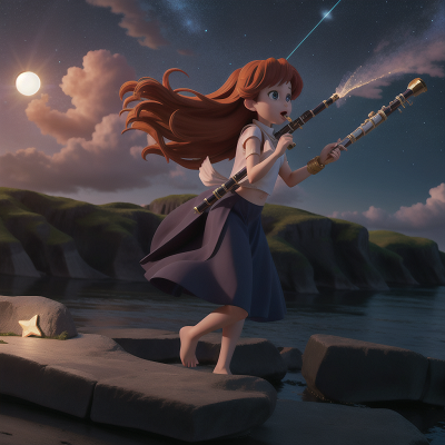 Image For Post Anime, solar eclipse, force field, ocean, flute, stars, HD, 4K, AI Generated Art