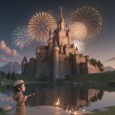 Image For Post Anime, fireworks, mountains, castle, magic wand, archaeologist, HD, 4K, AI Generated Art