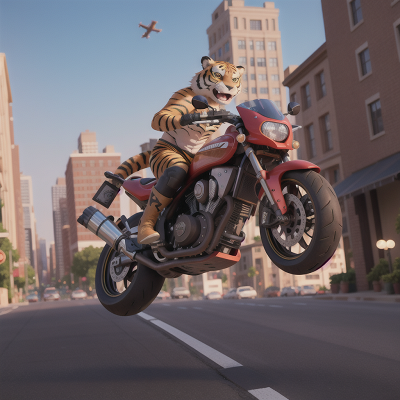 Image For Post Anime, motorcycle, city, sabertooth tiger, flying, king, HD, 4K, AI Generated Art