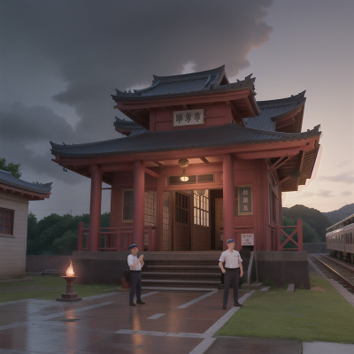 Image For Post Anime, temple, train, police officer, hail, telescope, HD, 4K, AI Generated Art