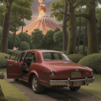Image For Post Anime, enchanted forest, map, bird, car, volcano, HD, 4K, AI Generated Art