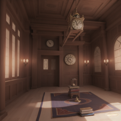 Image For Post Anime, holodeck, clock, book, temple, flying carpet, HD, 4K, AI Generated Art