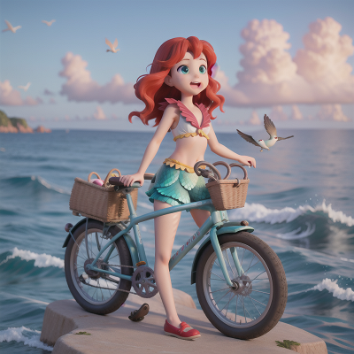 Image For Post Anime, ocean, bicycle, bravery, mermaid, bird, HD, 4K, AI Generated Art