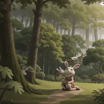 Image For Post Anime, forest, harp, airplane, fog, rabbit, HD, 4K, AI Generated Art