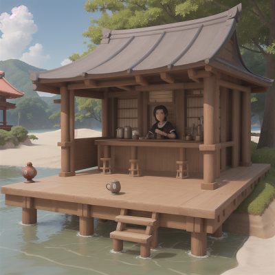 Image For Post Anime, samurai, beach, energy shield, coffee shop, river, HD, 4K, AI Generated Art