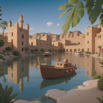 Image For Post Anime, fish, boat, village, desert oasis, medieval castle, HD, 4K, AI Generated Art