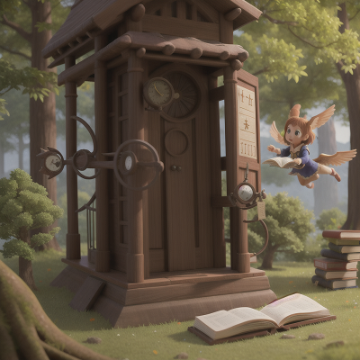 Image For Post Anime, spell book, school, flying, forest, tower, HD, 4K, AI Generated Art