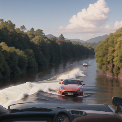 Image For Post Anime, car, tsunami, flood, river, train, HD, 4K, AI Generated Art