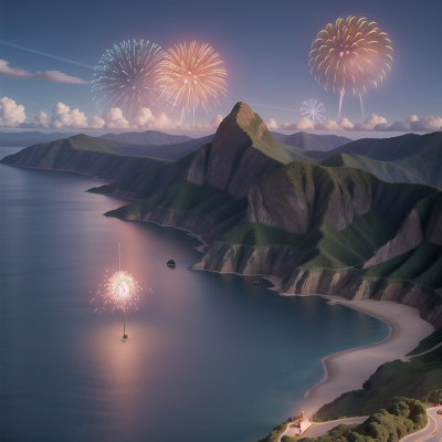 Image For Post Anime, key, mountains, camera, ocean, fireworks, HD, 4K, AI Generated Art