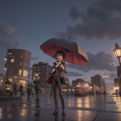 Image For Post Anime, city, umbrella, detective, celebrating, robot, HD, 4K, AI Generated Art