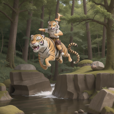 Image For Post Anime, enchanted forest, tsunami, sabertooth tiger, jumping, ogre, HD, 4K, AI Generated Art