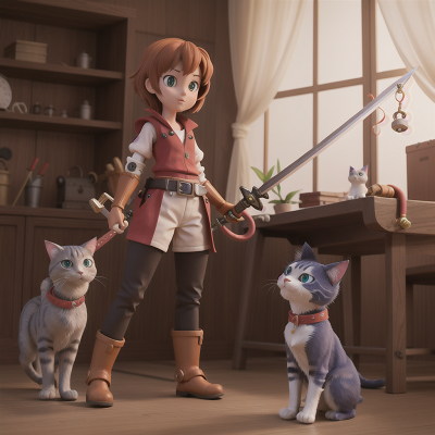 Image For Post Anime, sword, mechanic, magic wand, robotic pet, cat, HD, 4K, AI Generated Art