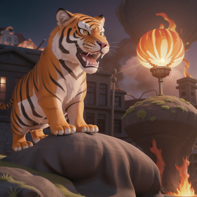Image For Post Anime, anger, volcano, lamp, city, tiger, HD, 4K, AI Generated Art