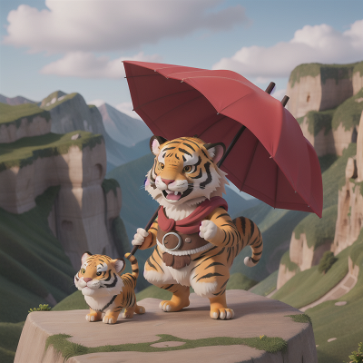 Image For Post Anime, mountains, sabertooth tiger, rabbit, umbrella, dwarf, HD, 4K, AI Generated Art