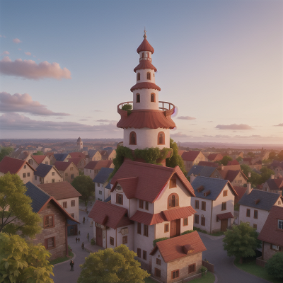 Image For Post Anime, tower, sunrise, village, coffee shop, circus, HD, 4K, AI Generated Art