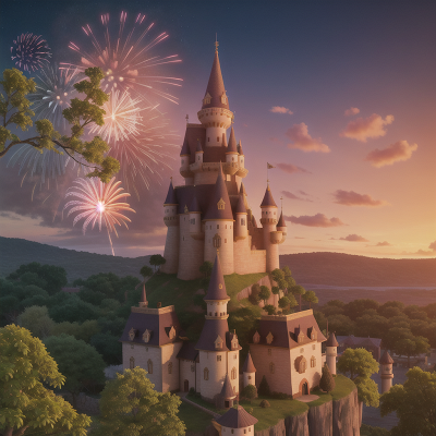 Image For Post Anime, fireworks, pirate, forest, castle, sunset, HD, 4K, AI Generated Art