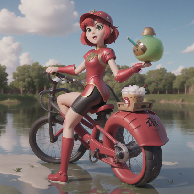 Image For Post Anime, knight, shield, swamp, bubble tea, bicycle, HD, 4K, AI Generated Art