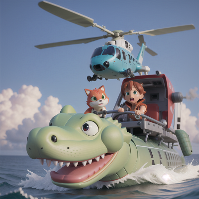 Image For Post Anime, robotic pet, alligator, tsunami, helicopter, submarine, HD, 4K, AI Generated Art