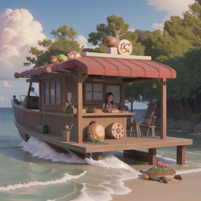 Image For Post Anime, turtle, hail, boat, hot dog stand, map, HD, 4K, AI Generated Art