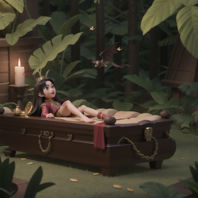 Image For Post Anime, queen, flying carpet, vampire's coffin, jungle, wind, HD, 4K, AI Generated Art